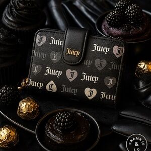 Juicy Couture Girls Just Want To Have Fun Wallet Black Logo Heart Print NWT